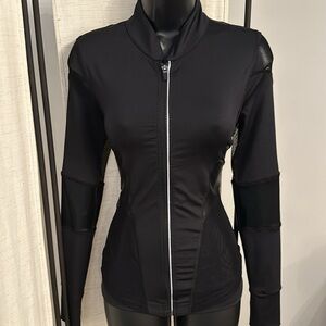 Forever 21 athletic stretch faux leather fitted mesh zip up black jacket top S